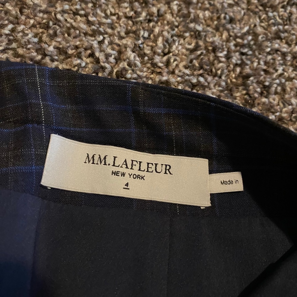 MM LaFleur Pencil Skirt Dark Academia Plaid Wool Workwear Women 4 Navy Black - Picture 3 of 7